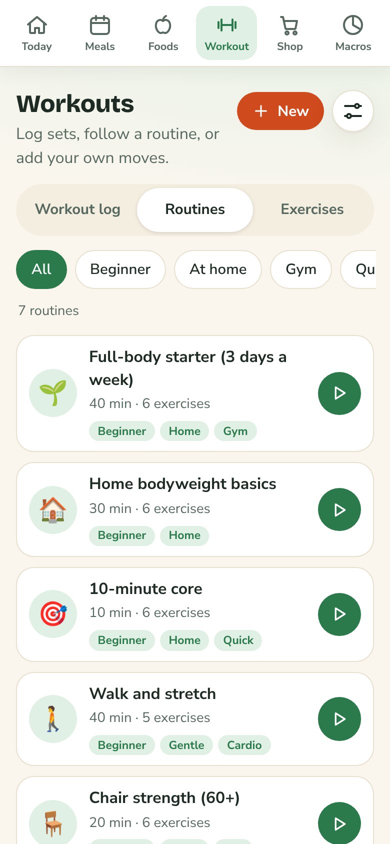 Workout routines on a phone